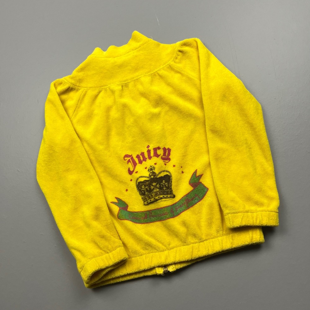 Vintage Juicy Couture Track Jacket Kids Size 4 Yellow Velour Crown Logo JYRU1644
